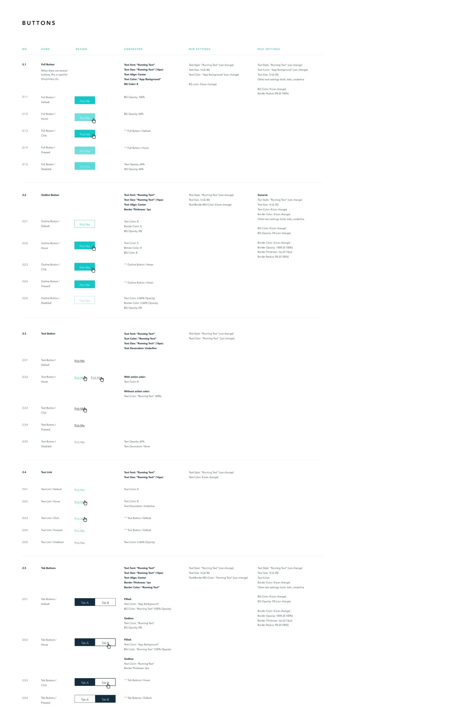 Wix design system: button specifications and states