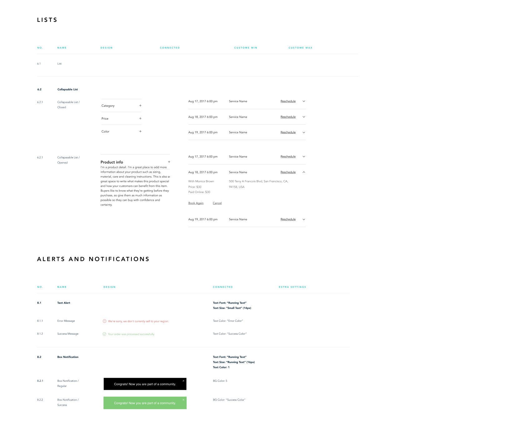 Wix design system: lists, alerts, and notifications