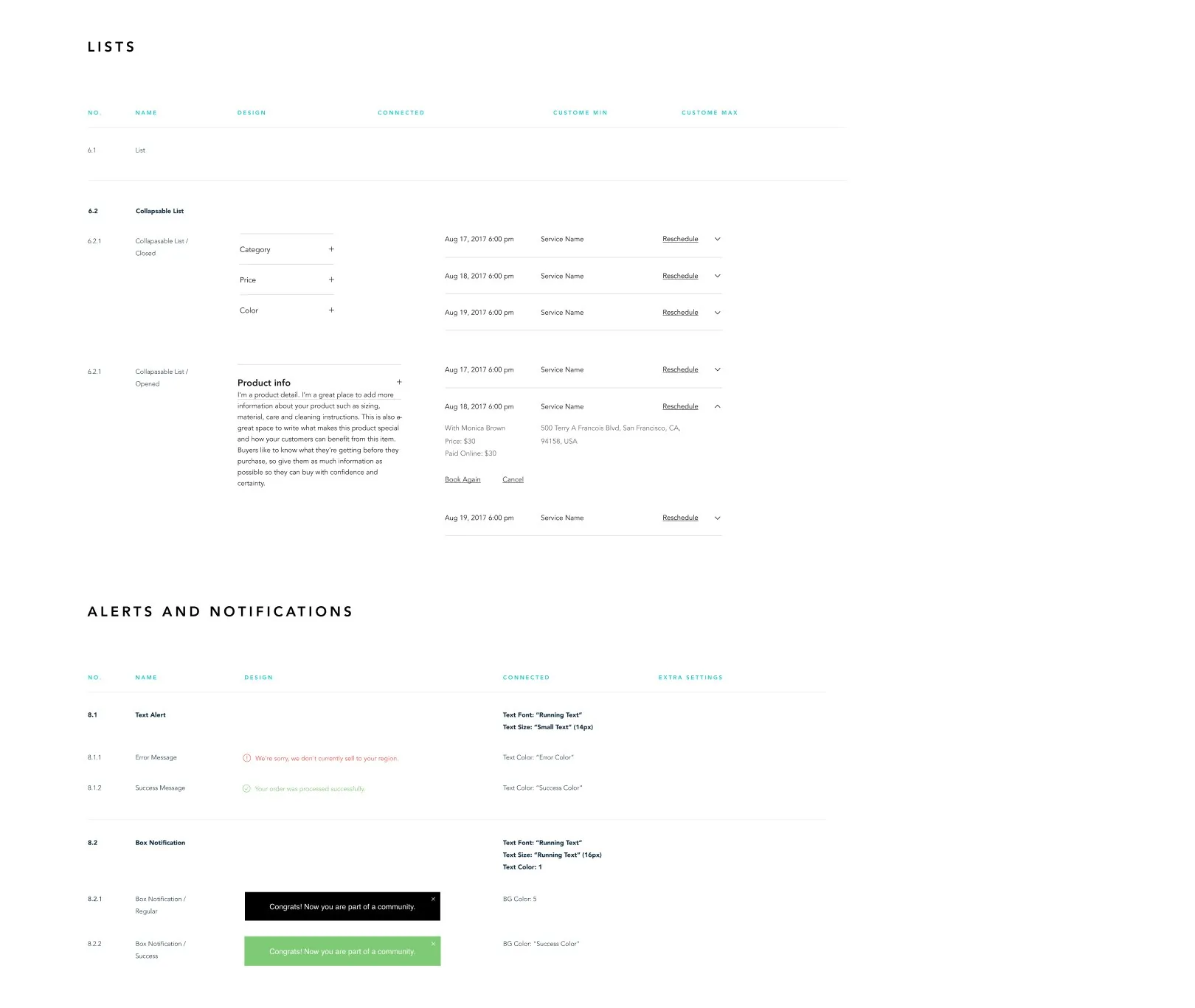 Wix design system: lists, alerts, and notifications