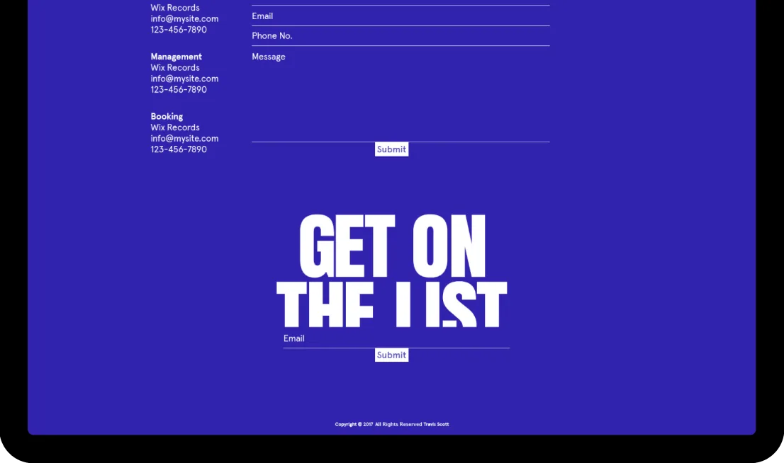 Wix Musician Template specification